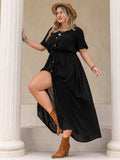 Plus Size All Matching Waist Half Open round Neck Retro Women Dress
