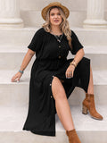 Plus Size All Matching Waist Half Open round Neck Retro Women Dress