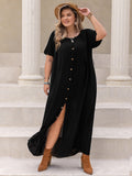 Plus Size All Matching Waist Half Open round Neck Retro Women Dress