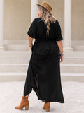 Plus Size All Matching Waist Half Open round Neck Retro Women Dress