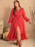 Women Clothing Plus Size Autumn Winter Elegant Artistic Lace up Decorative Dress Long Dress