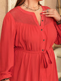 Women Clothing Plus Size Autumn Winter Elegant Artistic Lace up Decorative Dress Long Dress