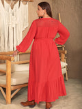 Women Clothing Plus Size Autumn Winter Elegant Artistic Lace up Decorative Dress Long Dress