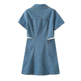 Retro Hong Kong Casual Mid Length Younger Denim Dress Women Summer