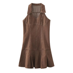 Summer Women Clothes Sexy Pleated Denim Dress