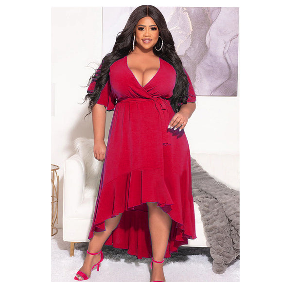 Women Clothing Sexy Solid Color Lace up Ruffled Elegant Dress