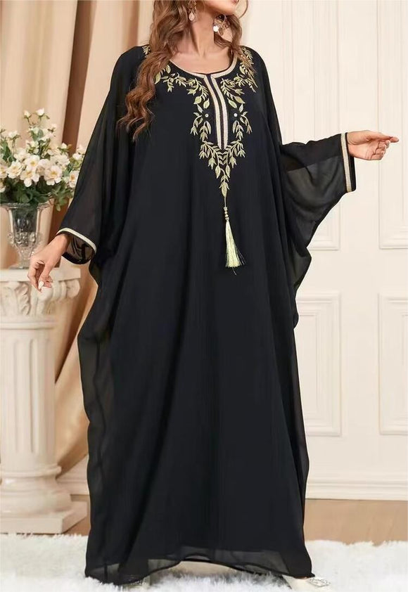 Black Embroidery plus Size Dress Popular Summer Long Sleeve Batwing Shirt