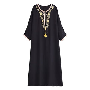 Black Embroidery plus Size Dress Popular Summer Long Sleeve Batwing Shirt