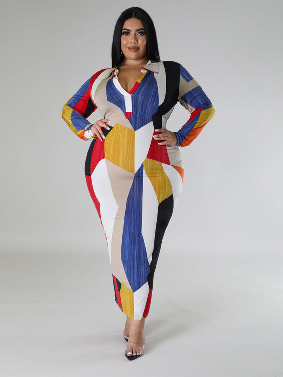 Plus Size Winter Women Clothing Collared Long Sleeve Dress