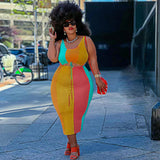 plus Size Women Clothes Summer Sunken Stripe Printed Sexy Drawstring Vest Top Casual Skirt Set