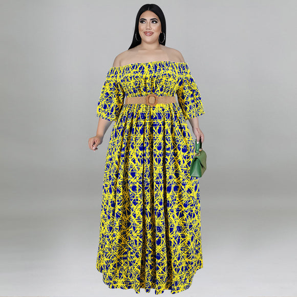 Plus Size Women Clothes Autumn Long Sleeve Dress Large Swing Dress Belted