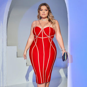 Plus Size Bandage Dress Evening Dress Strap Niche Stitching Bandage Dress