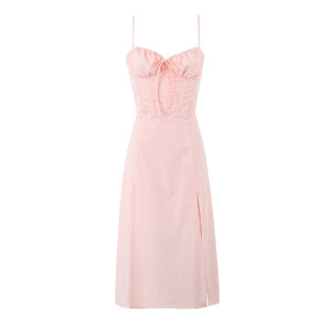 Women Mid Length Dress With Cross Back Tied Slim Fit Straps Niche Sexy Side Split