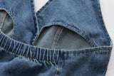 Retro Halter Backless Long Denim Dress Chic