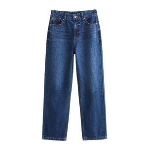 Spring Women Clothing Casual Straight Leg Retro Blue High Waist Wide Leg Pants Mop Pants