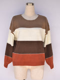 Spring Sweater Color Blocking Round Neck Mid Length Loose Knitted Sweater