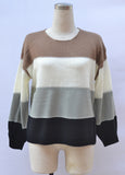 Spring Sweater Color Blocking Round Neck Mid Length Loose Knitted Sweater
