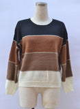 Spring Sweater Color Blocking Round Neck Mid Length Loose Knitted Sweater