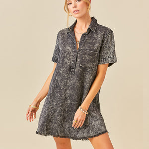 Spring Summer Denim Dress Washed Short Sleeve Thin A line Women Clothing