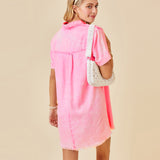 Spring Summer Denim Dress Washed Short Sleeve Thin A line Women Clothing