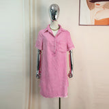 Spring Summer Denim Dress Washed Short Sleeve Thin A line Women Clothing
