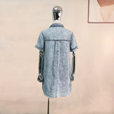 Spring Summer Denim Dress Washed Short Sleeve Thin A line Women Clothing