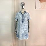 Spring Summer Denim Dress Washed Short Sleeve Thin A line Women Clothing