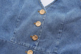 Retro Halter Backless Long Denim Dress