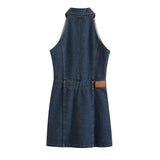 Women Clothing Polo Collar Sleeveless Shirt Loose Casual Denim Dress