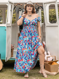 Plus Size Vacation Casual off Shoulder Women Clothing Printing Slip Dress