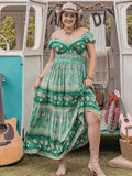 Plus Size Vacation Casual off Shoulder Women Clothing Printing Slip Dress