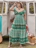 Plus Size Vacation Casual off Shoulder Women Clothing Printing Slip Dress