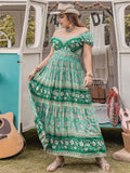 Plus Size Vacation Casual off Shoulder Women Clothing Printing Slip Dress