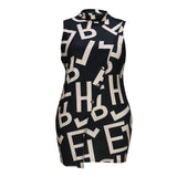 Plus Size Women Clothing Spring Summer Fashionable Light Mature Casual Letter Graphic Printing Asymmetric Hip Dress