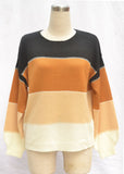 Spring Sweater Color Blocking Round Neck Mid Length Loose Knitted Sweater