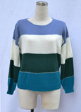 Spring Sweater Color Blocking Round Neck Mid Length Loose Knitted Sweater