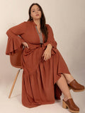 Plus Size Loose Ribbon V neck Long Sleeve Dress