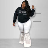 Plus Size Loose Casual Letter Graphic Printing Stylish Sweater Women T-shirt
