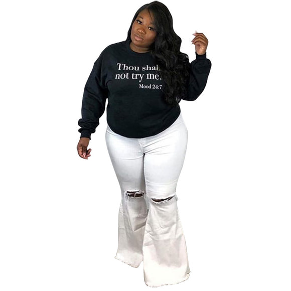 Plus Size Loose Casual Letter Graphic Printing Stylish Sweater Women T-shirt