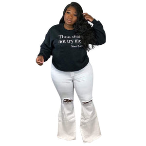 Plus Size Loose Casual Letter Graphic Printing Stylish Sweater Women T-shirt