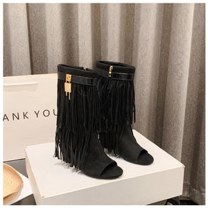 Tassel Handmade Retro Booties Women Wedge Hidden Heel Knight Boots Sweet Cool Sexy Women Boots