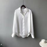 Shirt Spring Korean Solid Color Elegant Loose Slimming Long Sleeve Collared Shirt for Women