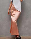 Spring Summer Artificial Silk Skirt Satin Skirt Women Casual Satin Hip Skirt