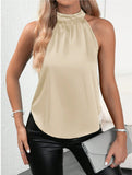 Summer Satin Vest Women Solid Color off Shoulder Halter Sleeveless Top