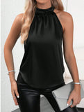 Summer Satin Vest Women Solid Color off Shoulder Halter Sleeveless Top