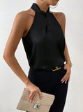 Summer Women Clothing Satin Halter Sleeveless Vest Satin Artificial Silk Top