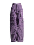 Trendy Spring High Waist Long Profile Multi Pocket Solid Color Women Overalls Casual Jeans