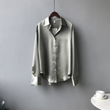 Shirt Spring Korean Solid Color Elegant Loose Slimming Long Sleeve Collared Shirt for Women