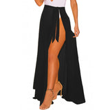 Spring Summer Wear  Solid Color Long Bottom Strap Beach Dress Blouse Holiday Skirt