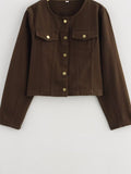 Washed Denim Brown round Neck Long Sleeve Tooling Short Jacket Loose High Waist Jeans Casual Set Women